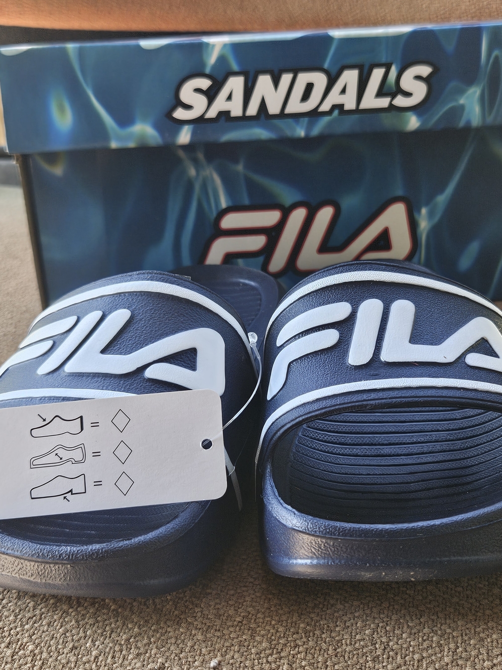 Fila Navy and White Logo Slide Sandals